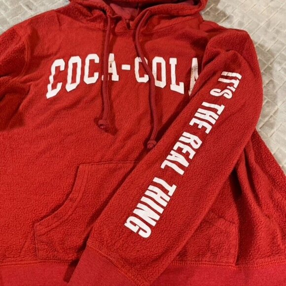 Coca Cola Womens Large Hoodie Sweatshirt Red Spell Out Logo Pullover - Picture 6 of 12